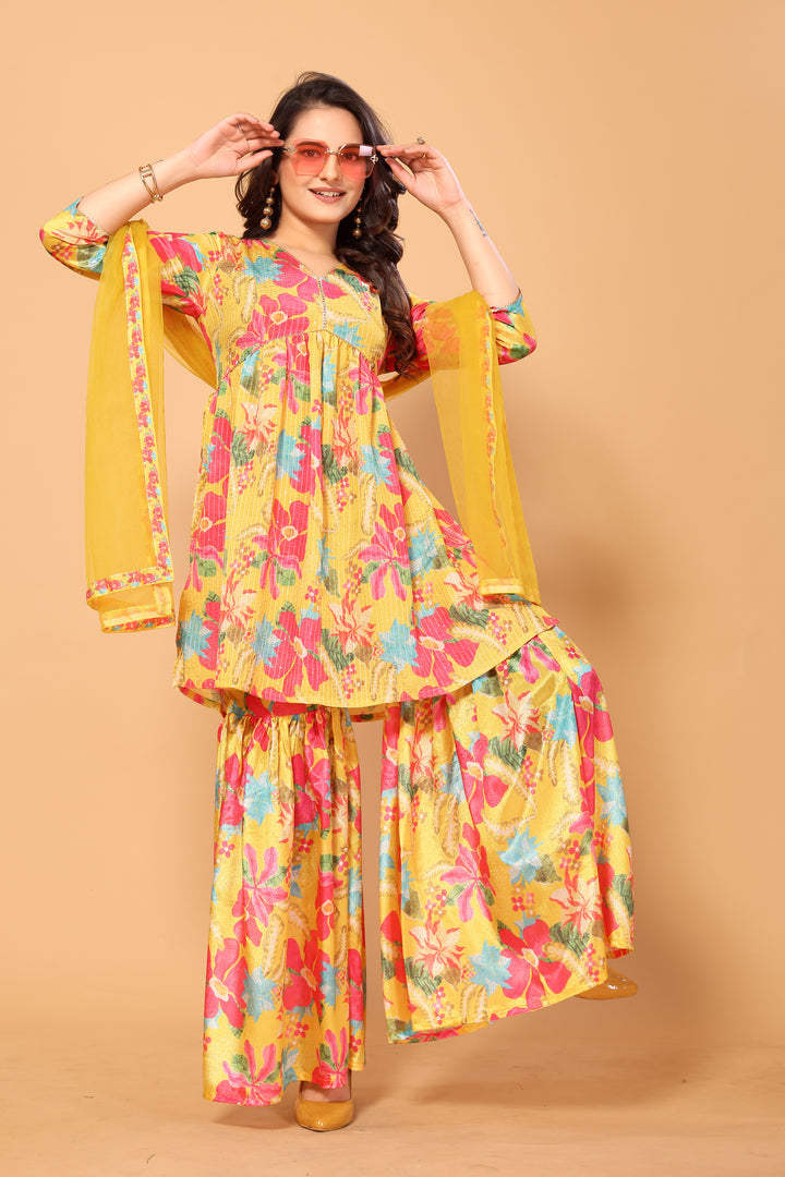 Viscose Chinon Crochet Palazzo Set | Elegant & Comfortable Women's Ethnic Wear