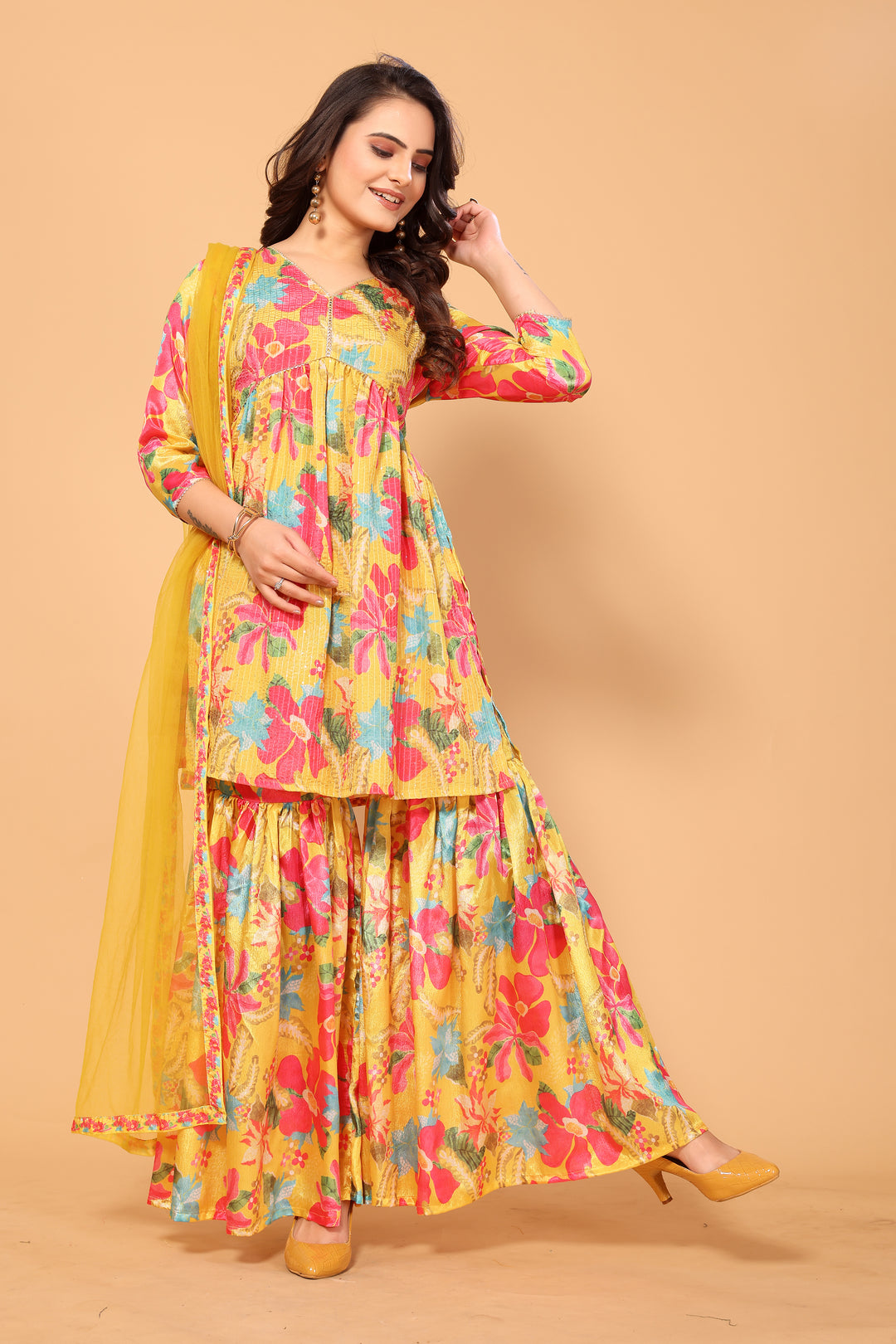 Viscose Chinon Crochet Palazzo Set | Elegant & Comfortable Women's Ethnic Wear