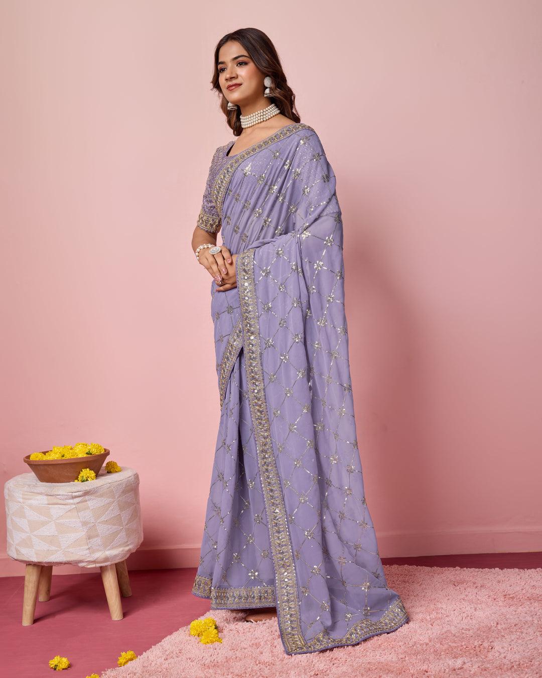 Designer Georgette Saree with Embroidery | Perfect for Weddings & Events