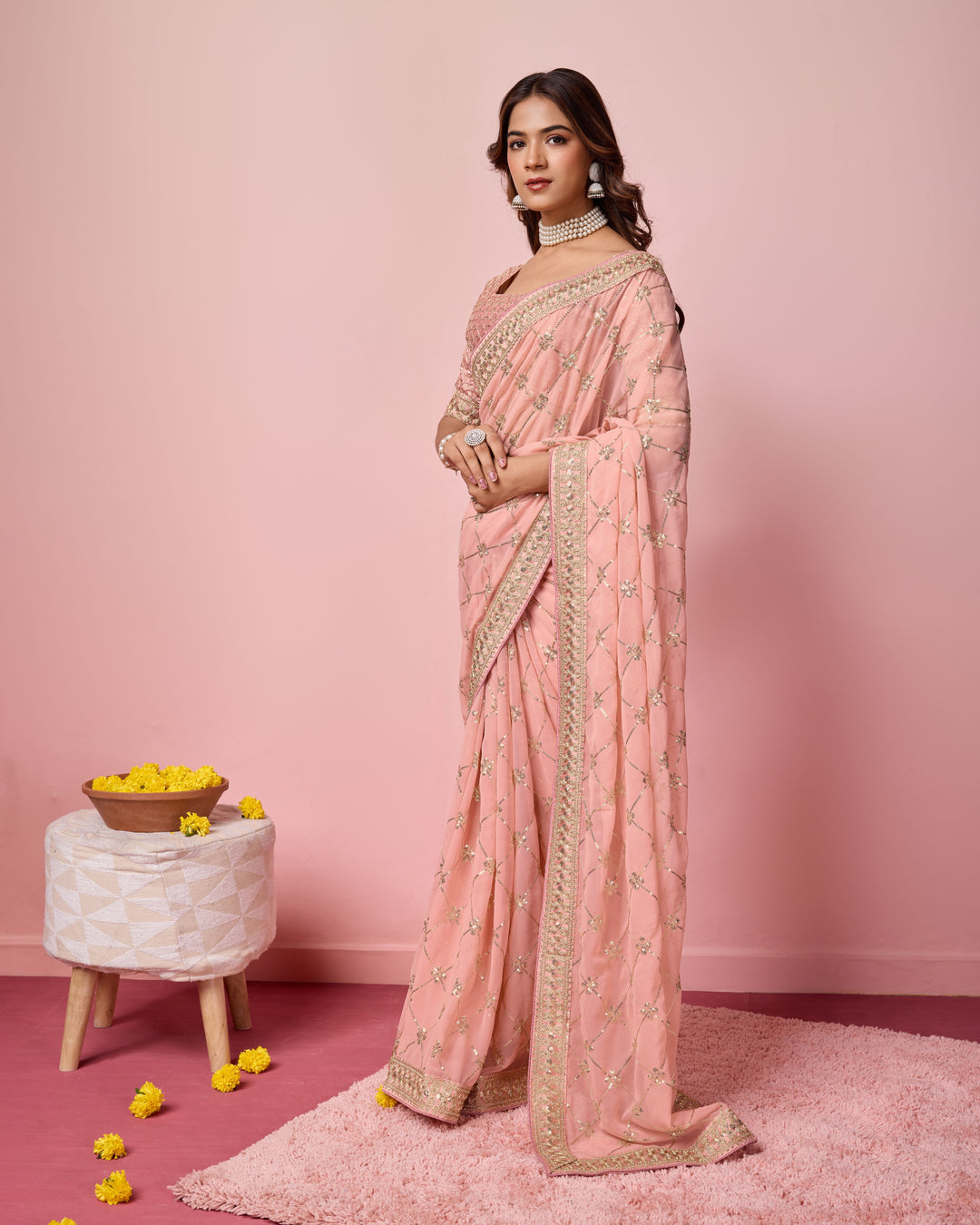 Designer Georgette Saree with Embroidery | Perfect for Weddings & Events