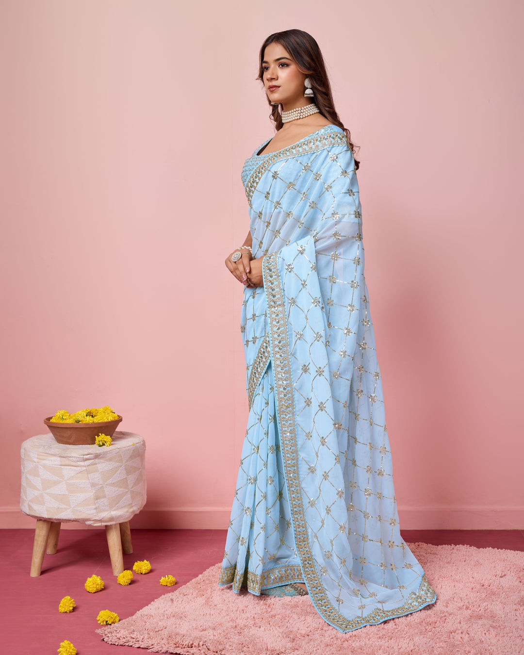 Designer Georgette Saree with Embroidery | Perfect for Weddings & Events