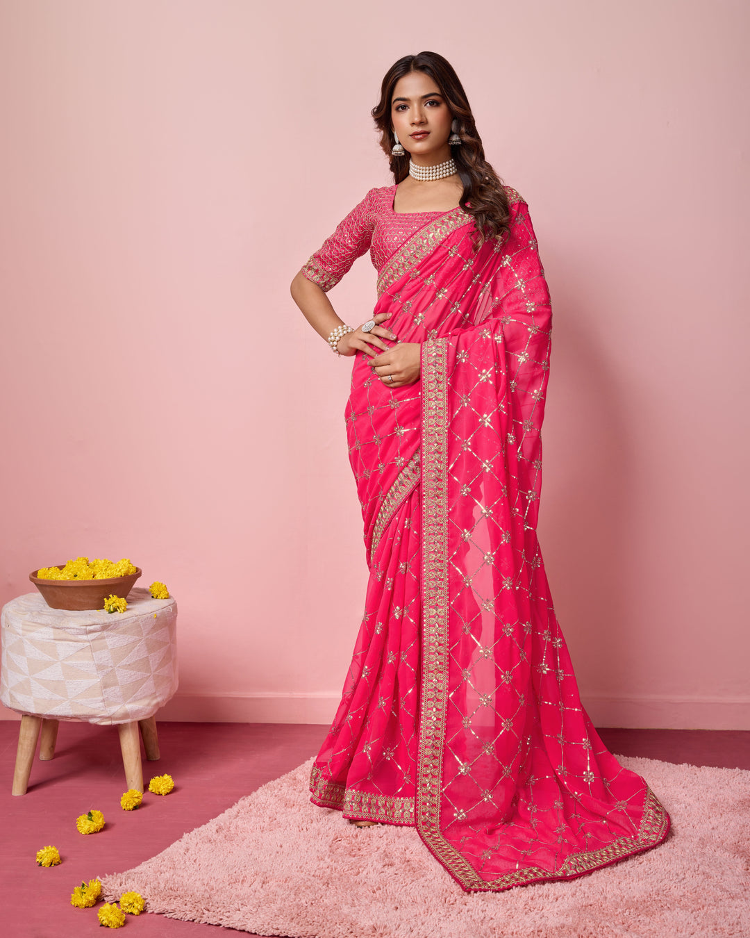 Designer Georgette Saree with Embroidery | Perfect for Weddings & Events