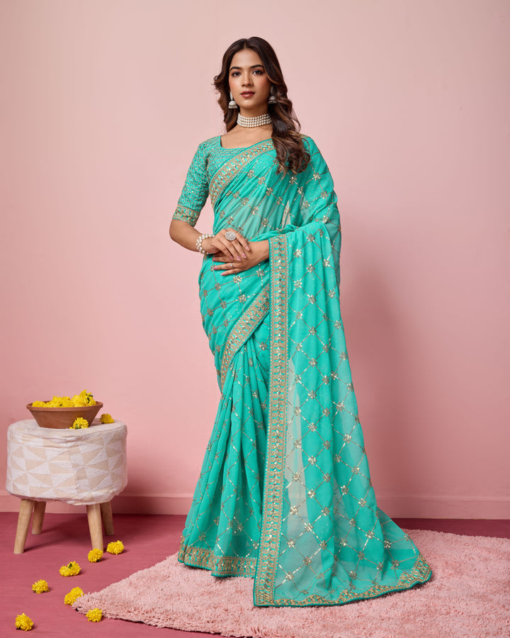 Designer Georgette Saree with Embroidery | Perfect for Weddings & Events