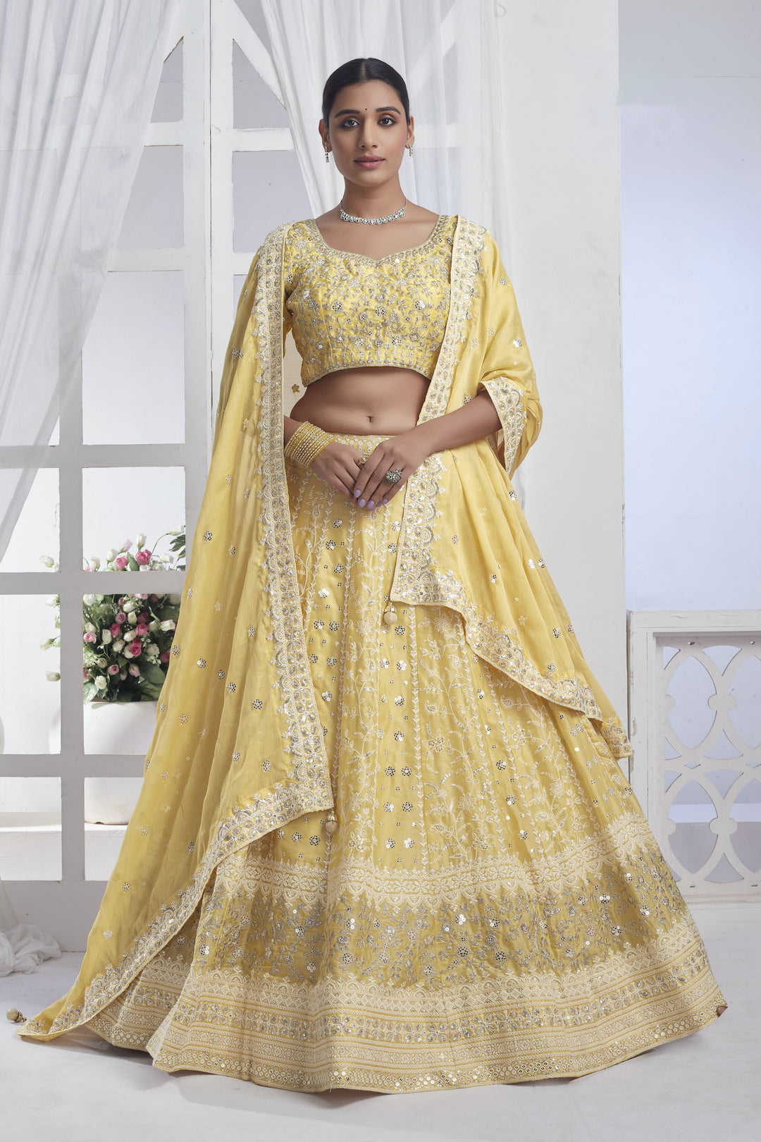 Elegant Chiffon Lehenga Choli | Stunning Thread & Sequence Embroidery with Dupatta