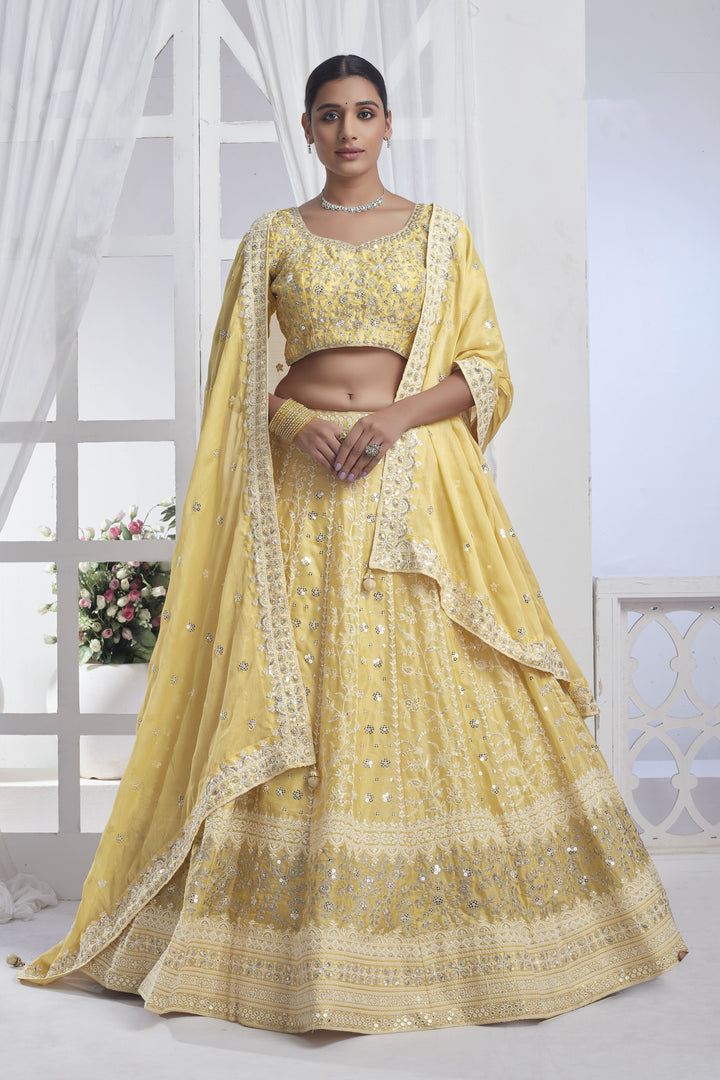 Elegant Chiffon Lehenga Choli | Stunning Thread & Sequence Embroidery with Dupatta