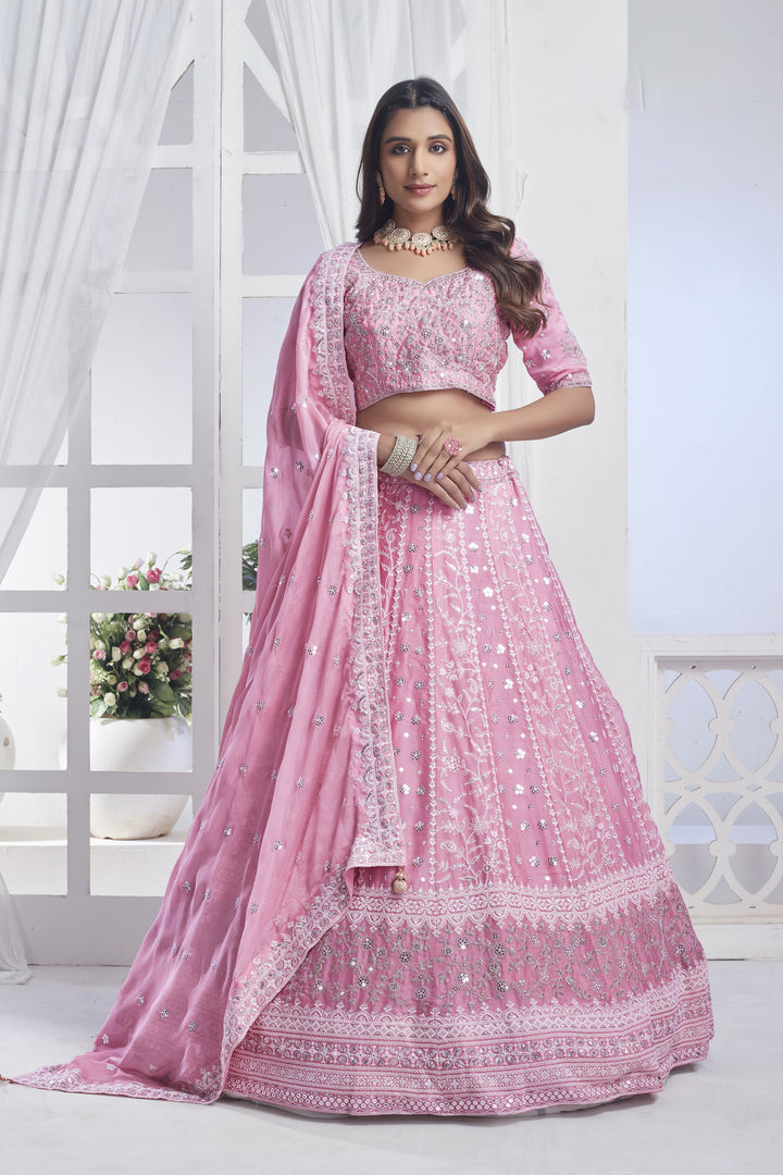 Elegant Chiffon Lehenga Choli | Stunning Thread & Sequence Embroidery with Dupatta