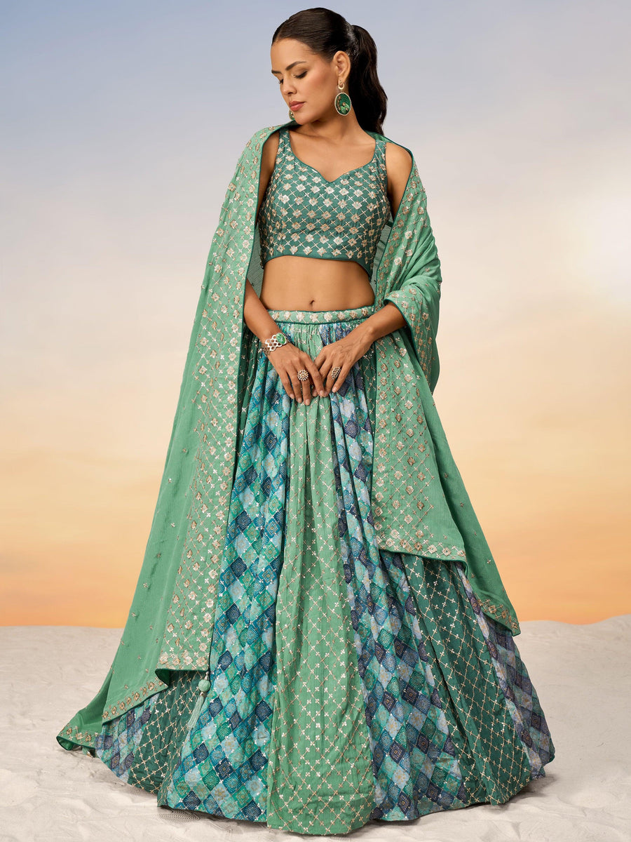 Bewitching Multi-Color Sequins Chiffon Lehenga Choli With Dupatta