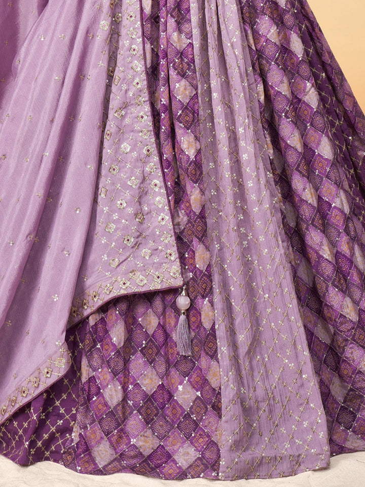 Tantalizing Purple Sequins Chiffon Sangeet Wear Lehenga Choli