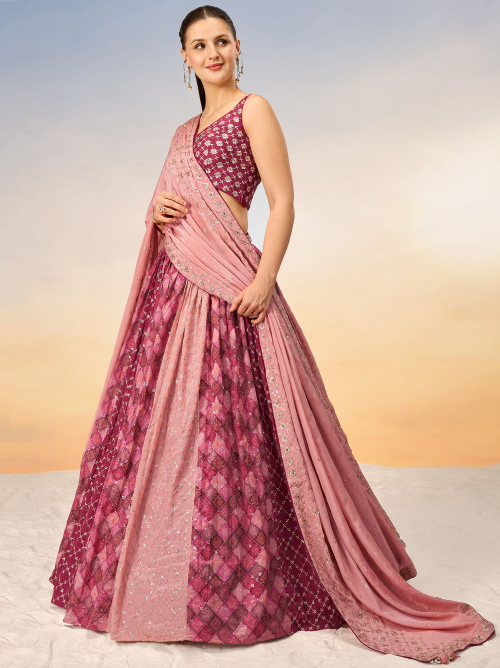 Lovely Pink Sequins Chiffon Event Wear Lehenga Choli With Dupatta