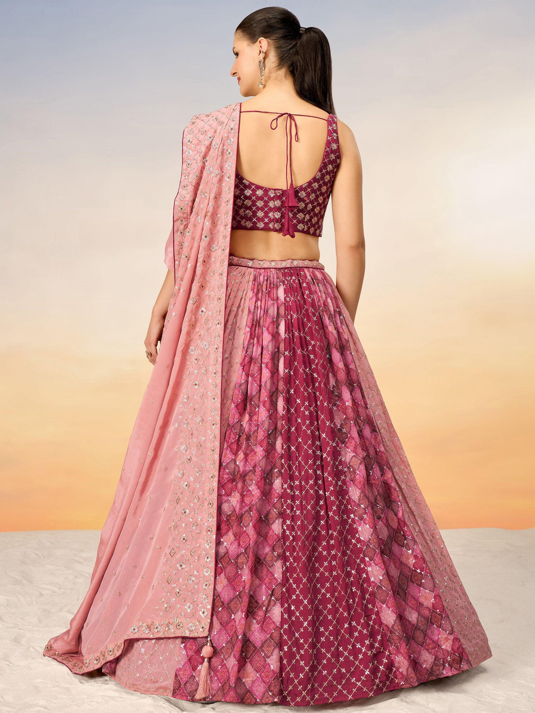 Lovely Pink Sequins Chiffon Event Wear Lehenga Choli With Dupatta