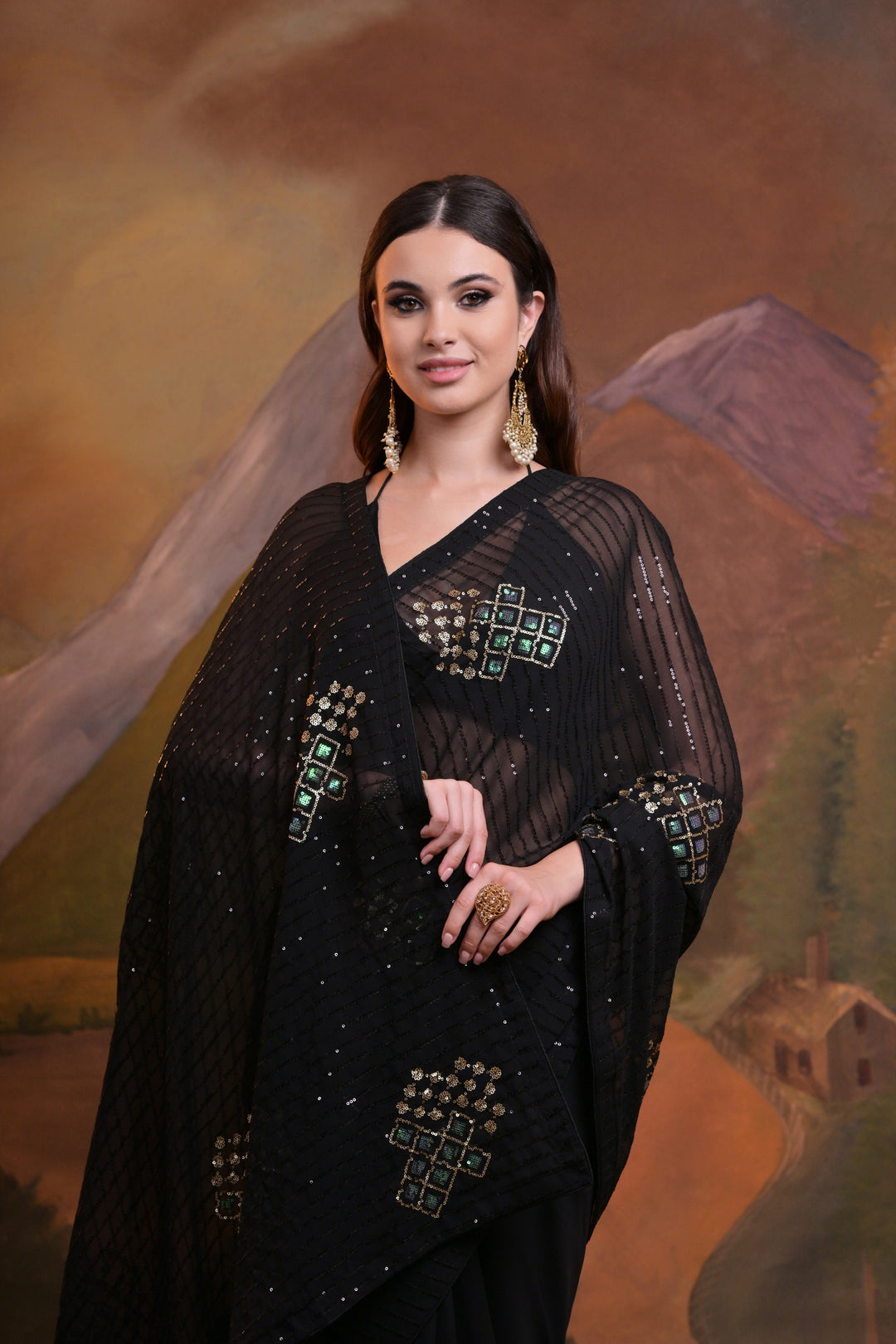 Designer Georgette Saree with Sequins & Embroidery | Banglori Blouse for Events