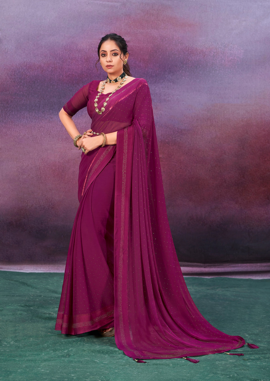 Designer Chiffon Saree with Swarovski Work | Elegant Wedding & Party Wear