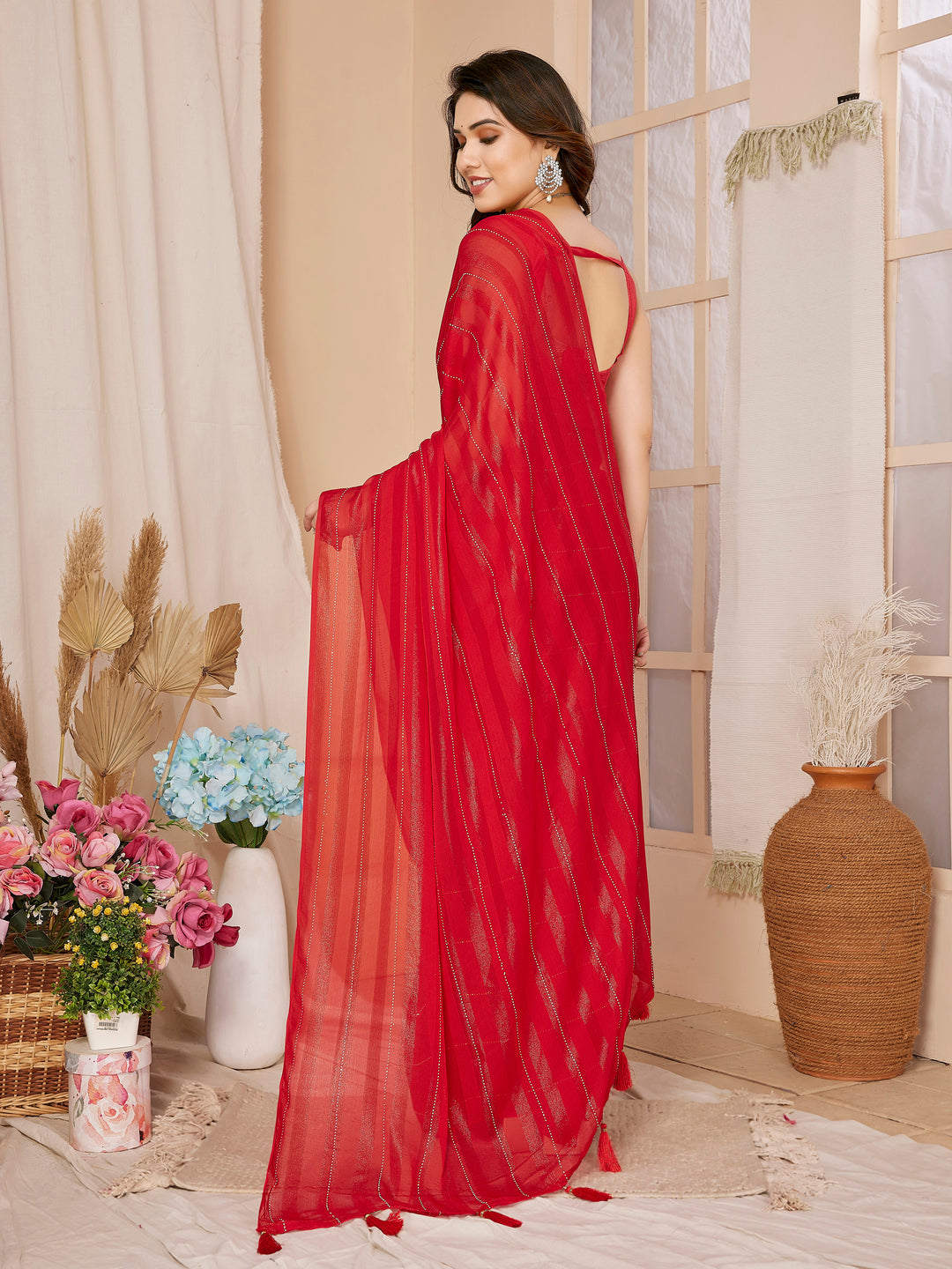 Designer Georgette Saree with Art-Silk Blouse | Swarovski Work for Weddings