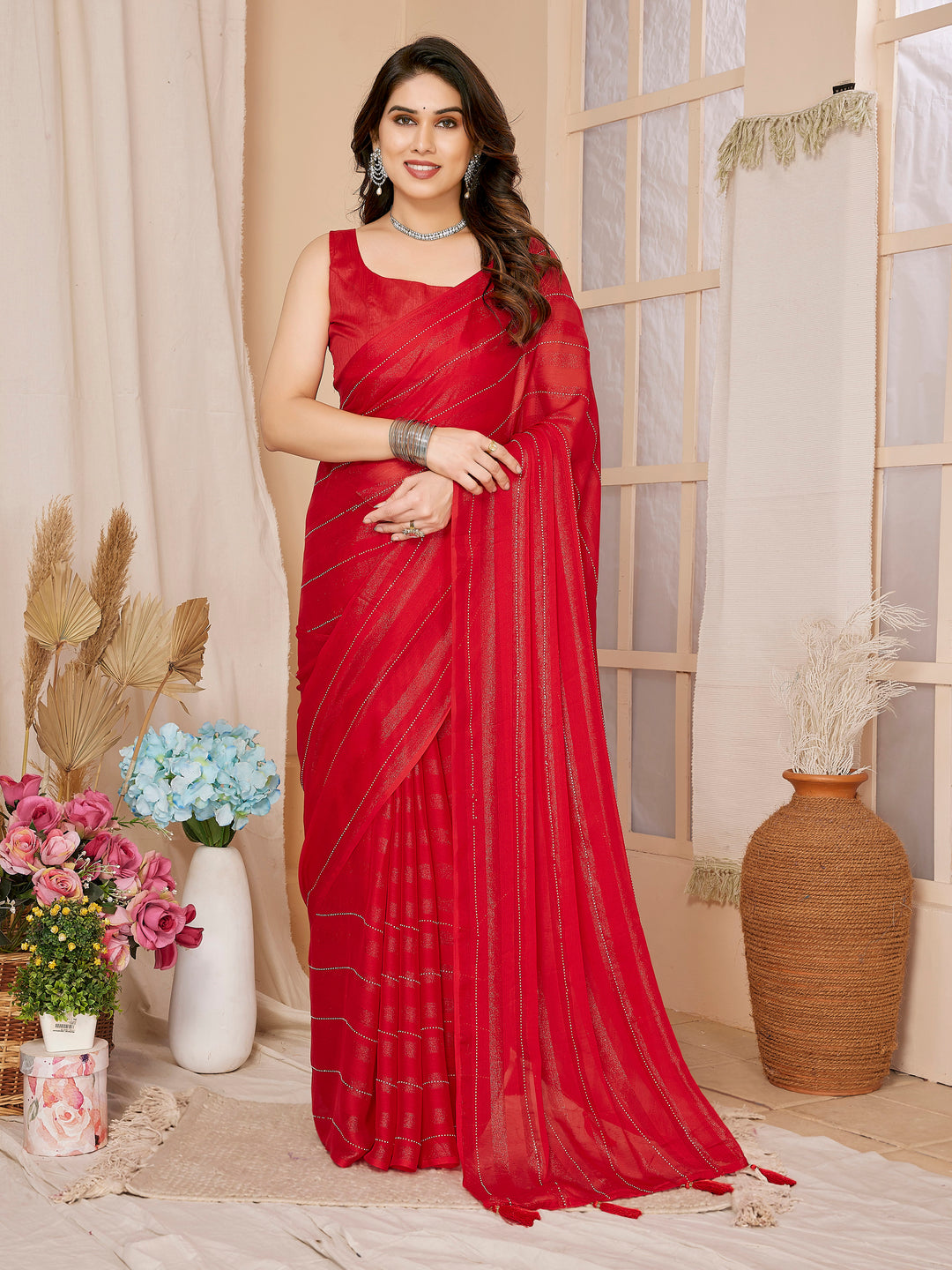 Designer Georgette Saree with Art-Silk Blouse | Swarovski Work for Weddings