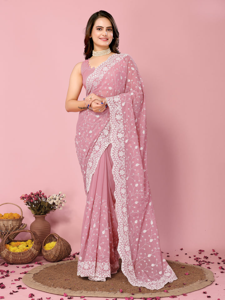 Georgette Saree with Thread & Sequin Embroidery | Art-Silk Blouse for Weddings