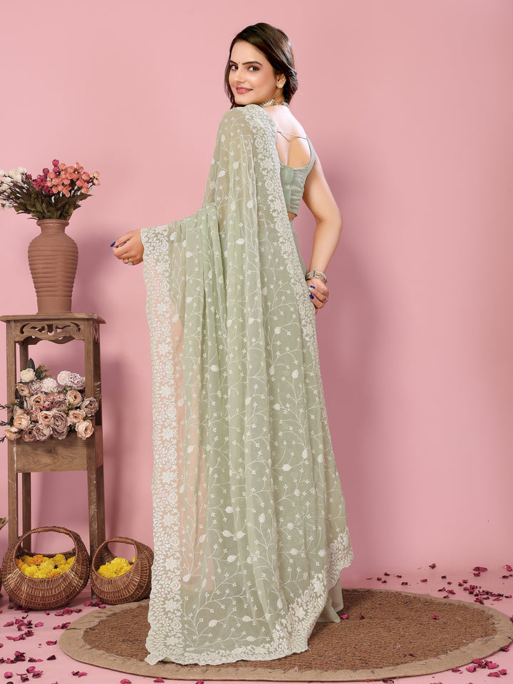 Georgette Saree with Thread & Sequin Embroidery | Art-Silk Blouse for Weddings