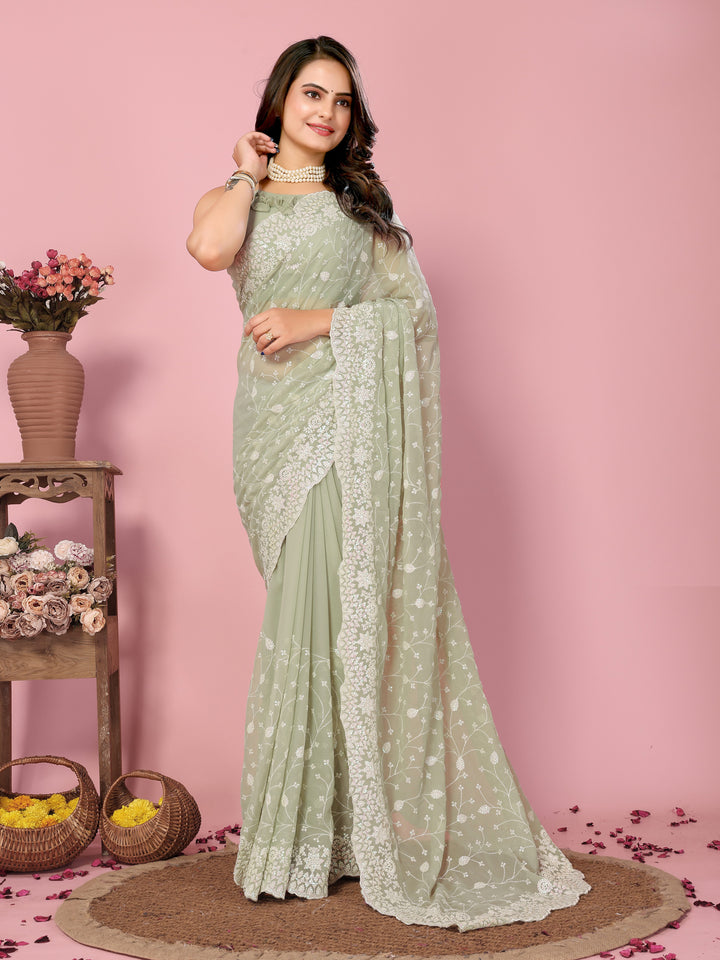 Georgette Saree with Thread & Sequin Embroidery | Art-Silk Blouse for Weddings