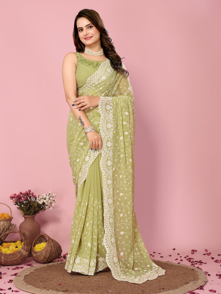 Georgette Saree with Thread & Sequin Embroidery | Art-Silk Blouse for Weddings