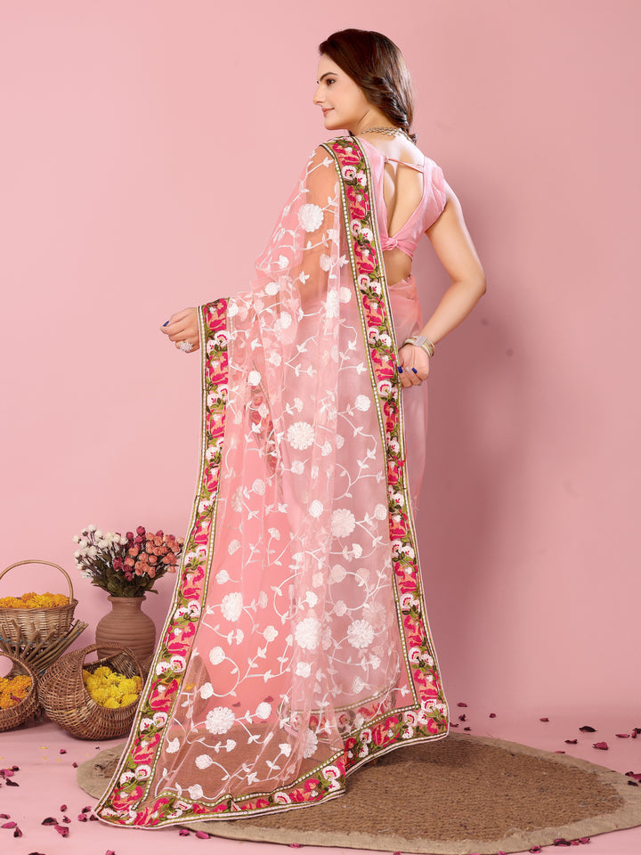 Elegant Soft-Net Saree with Multi-Thread Embroidery | Wedding & Festive Wear