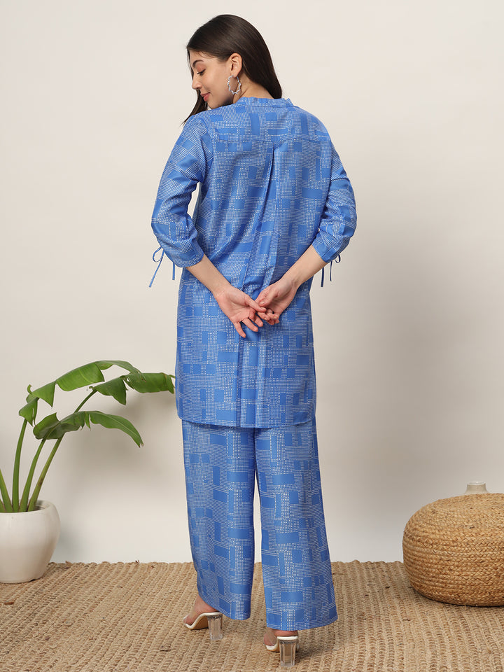 Trendy Blue Kurti & Bottom Set | Mandarin Neckline & Comfortable Fit