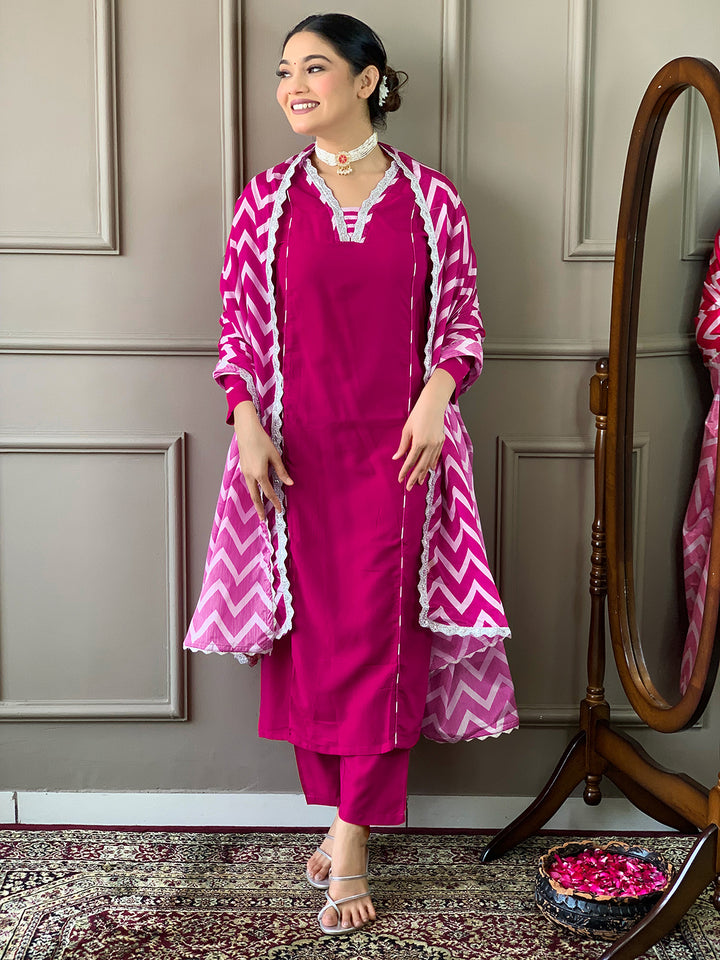 Stunning Viscose Salwar Kameez with chevron-patterned Dupatta | Elegant Ethnic Wear for Women