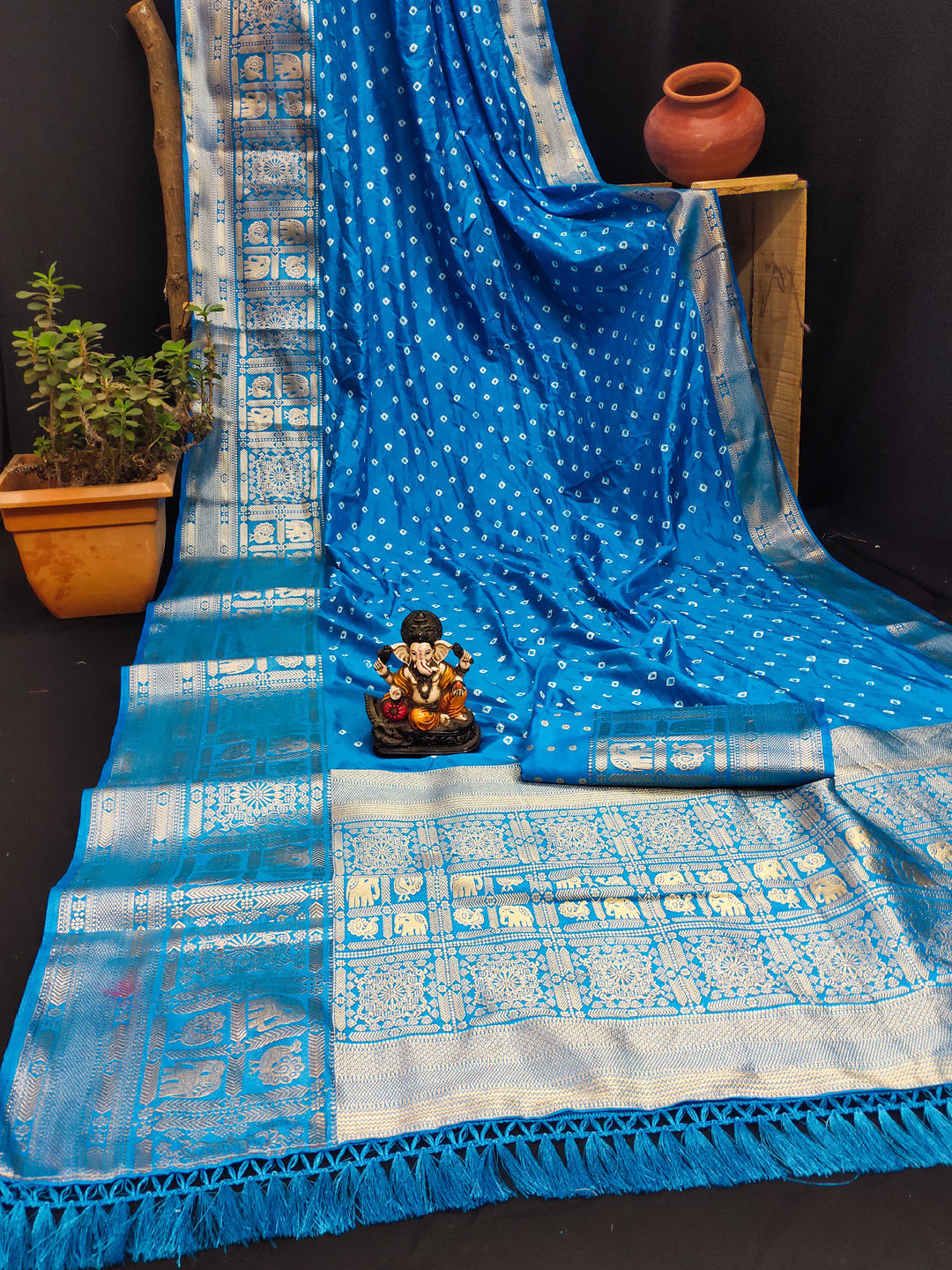 Kanjivaram Silk Saree | Wevon Jari Designer Bandhej Print for Weddings