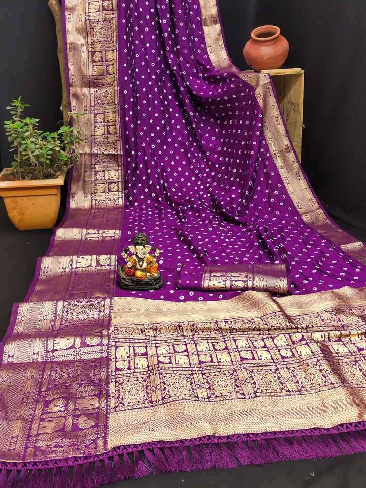 Kanjivaram Silk Saree | Wevon Jari Designer Bandhej Print for Weddings