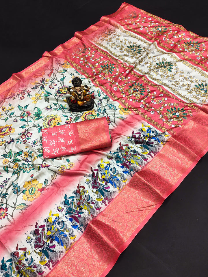 Dola-Silk Kalamkari Saree with Wevon-Border | Elegant Wedding & Festive Wear