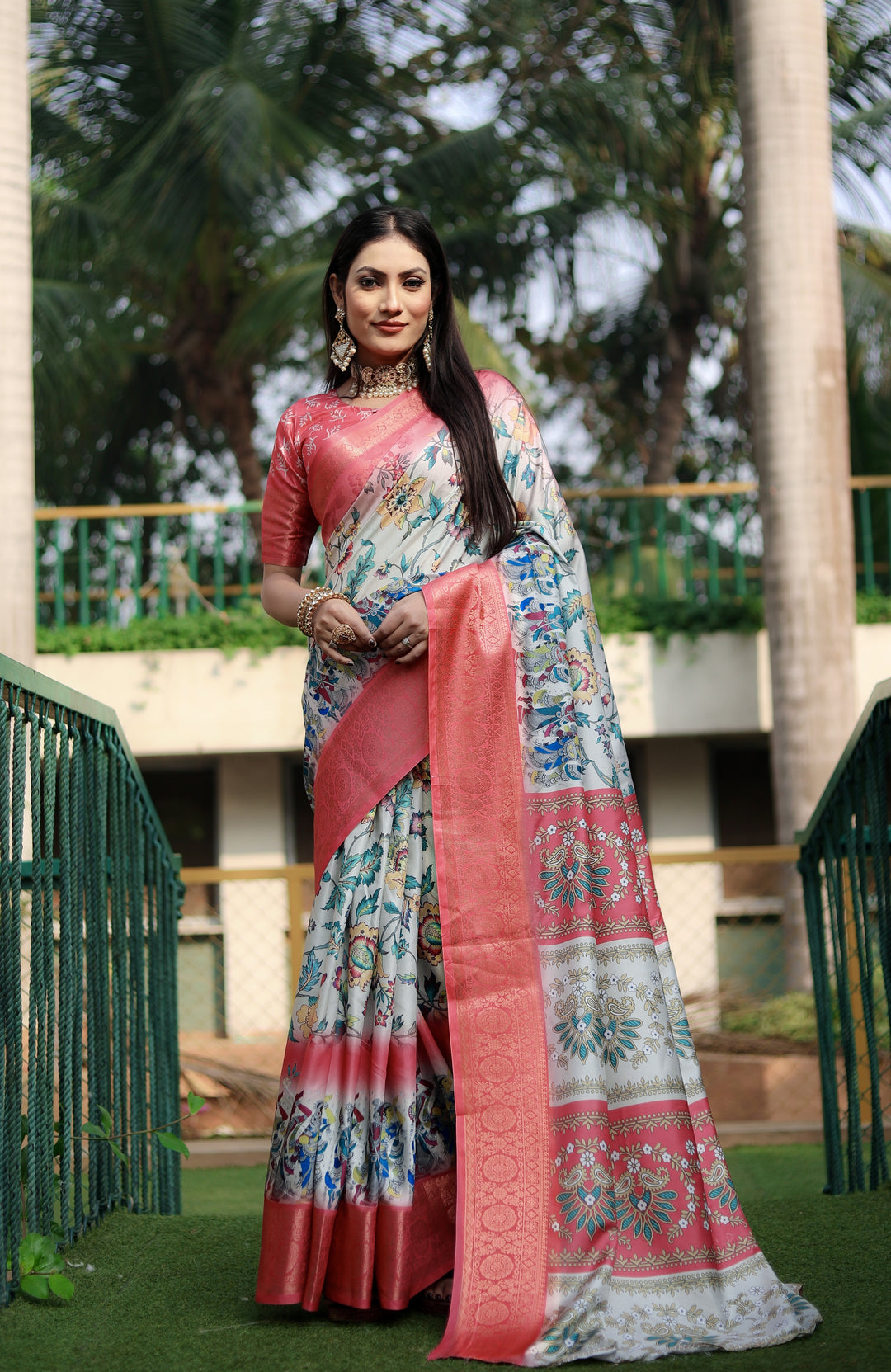 Dola-Silk Kalamkari Saree with Wevon-Border | Elegant Wedding & Festive Wear