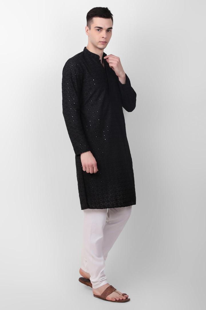 Designer Cotton Kurta for Men | Thread & Sequins Embroidery Work