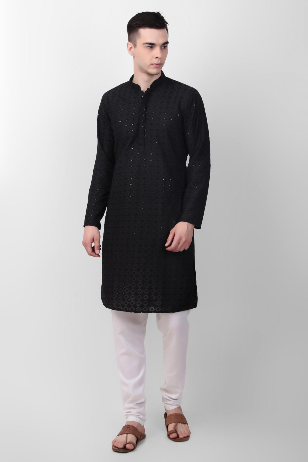 Designer Cotton Kurta for Men | Thread & Sequins Embroidery Work