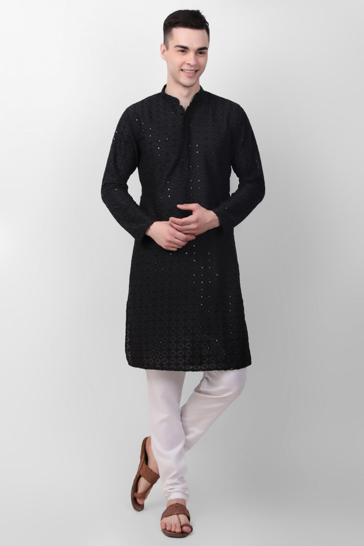 Designer Cotton Kurta for Men | Thread & Sequins Embroidery Work