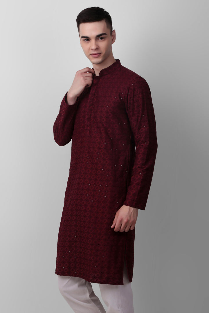 Designer Cotton Kurta for Men | Thread & Sequins Embroidery Work