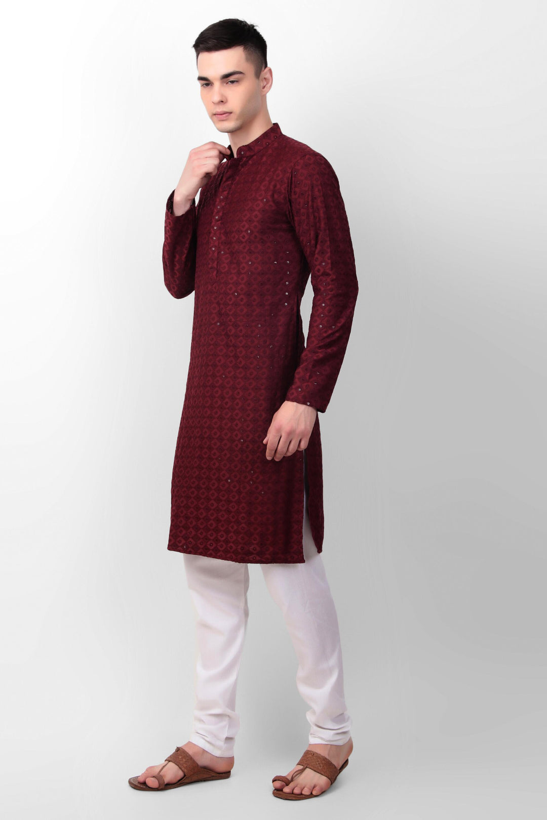 Designer Cotton Kurta for Men | Thread & Sequins Embroidery Work