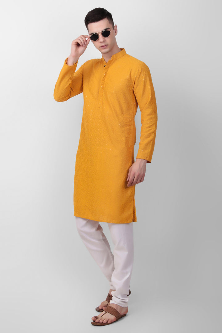 Designer Cotton Kurta for Men | Thread & Sequins Embroidery Work