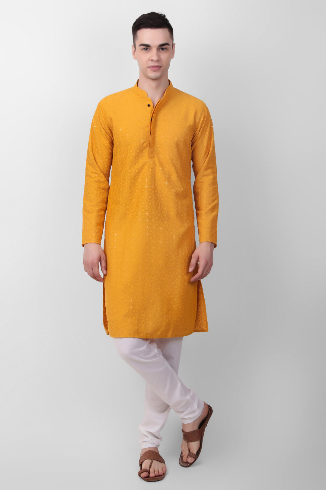 Designer Cotton Kurta for Men | Thread & Sequins Embroidery Work