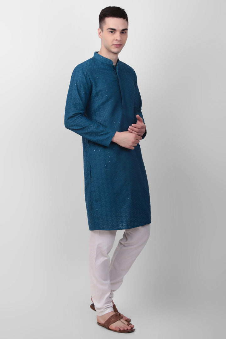 Designer Cotton Kurta for Men | Thread & Sequins Embroidery Work