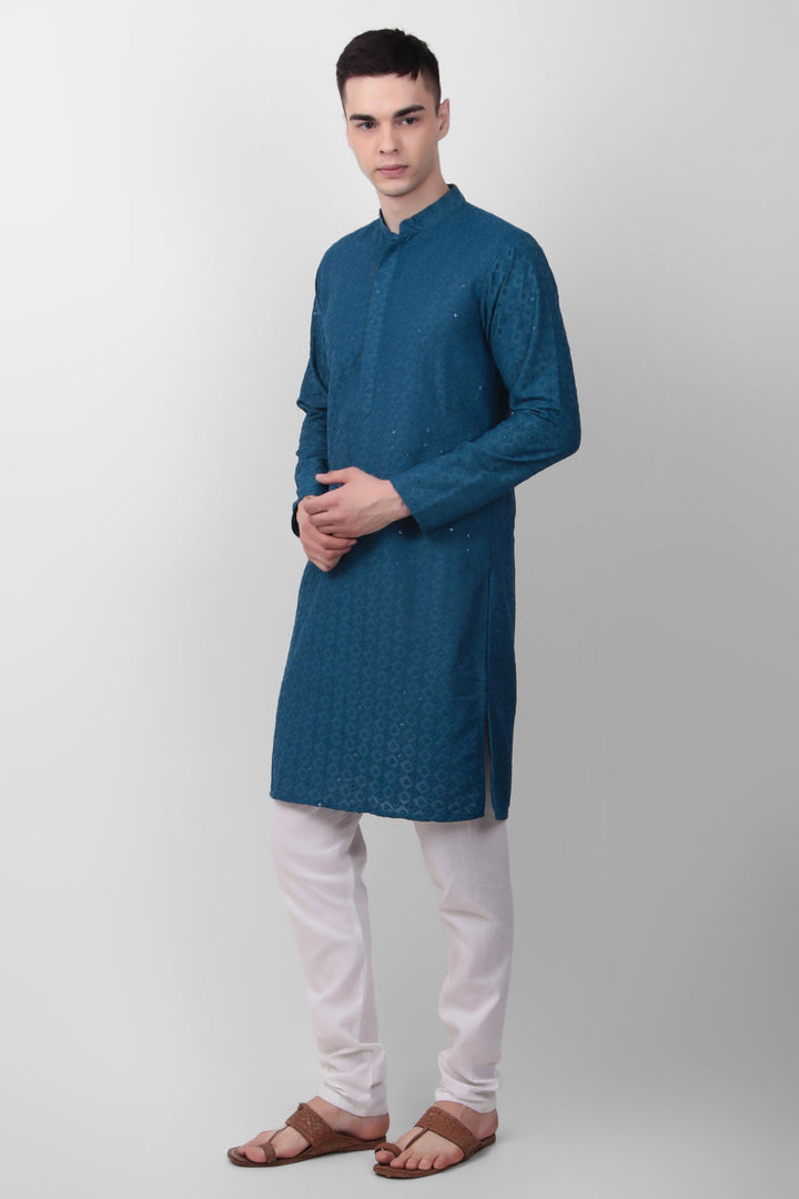 Designer Cotton Kurta for Men | Thread & Sequins Embroidery Work