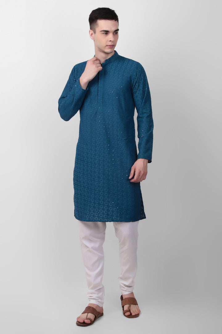 Designer Cotton Kurta for Men | Thread & Sequins Embroidery Work