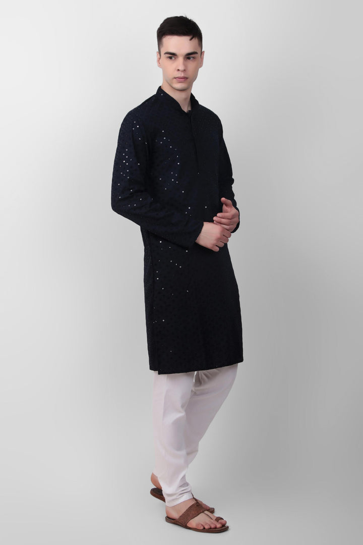 Designer Cotton Kurta for Men | Thread & Sequins Embroidery Work