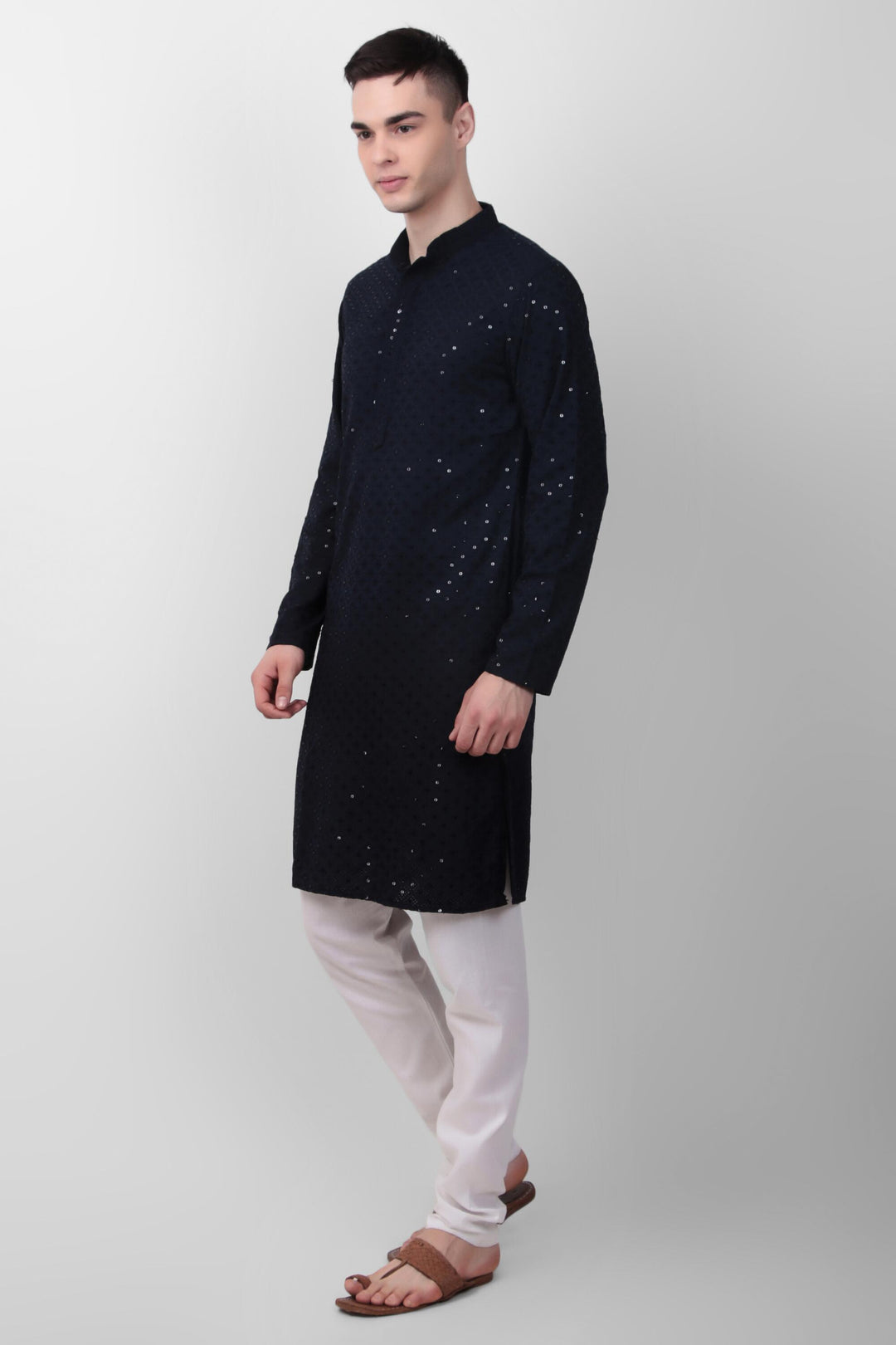 Designer Cotton Kurta for Men | Thread & Sequins Embroidery Work