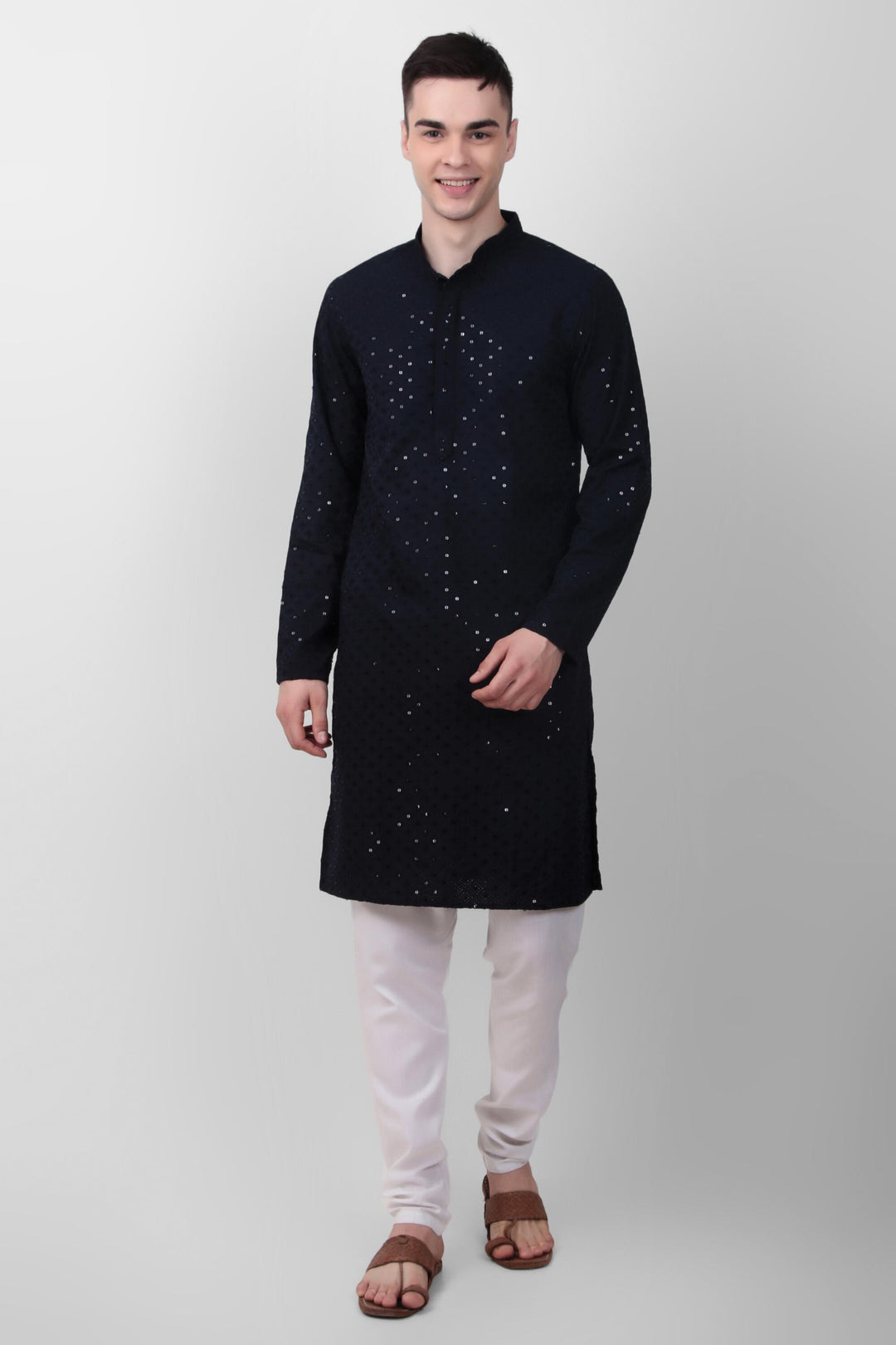 Designer Cotton Kurta for Men | Thread & Sequins Embroidery Work