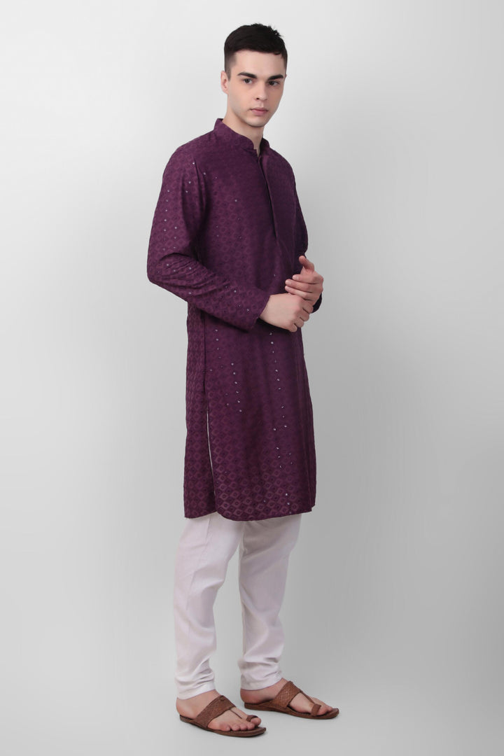 Designer Cotton Kurta for Men | Thread & Sequins Embroidery Work