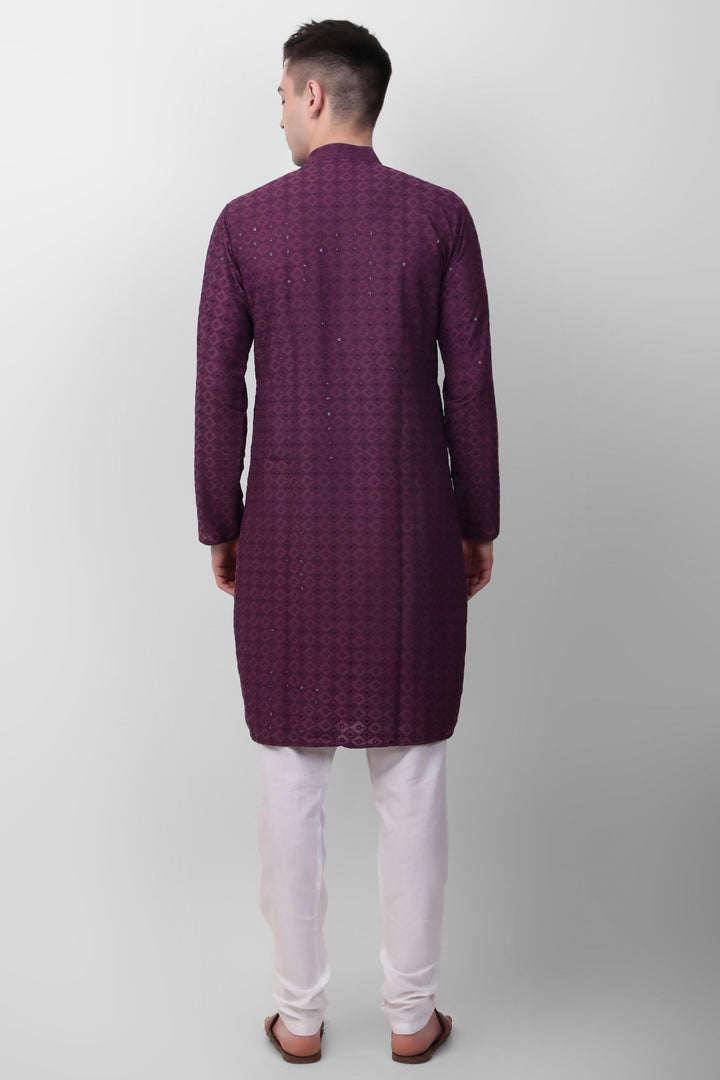 Designer Cotton Kurta for Men | Thread & Sequins Embroidery Work