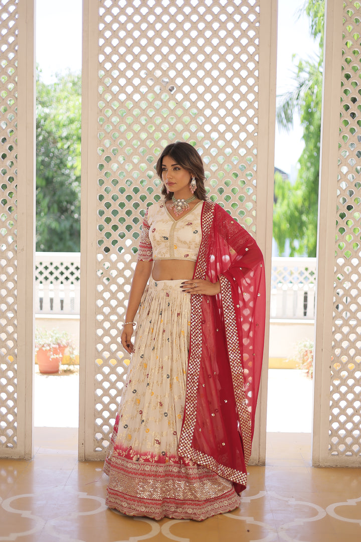 Designer Viscose-Jacquard Lehenga | Embroidered for Weddings & Parties