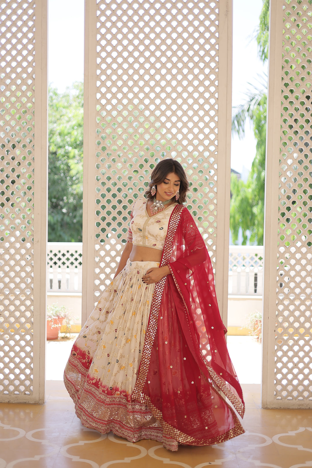 Designer Viscose-Jacquard Lehenga | Embroidered for Weddings & Parties