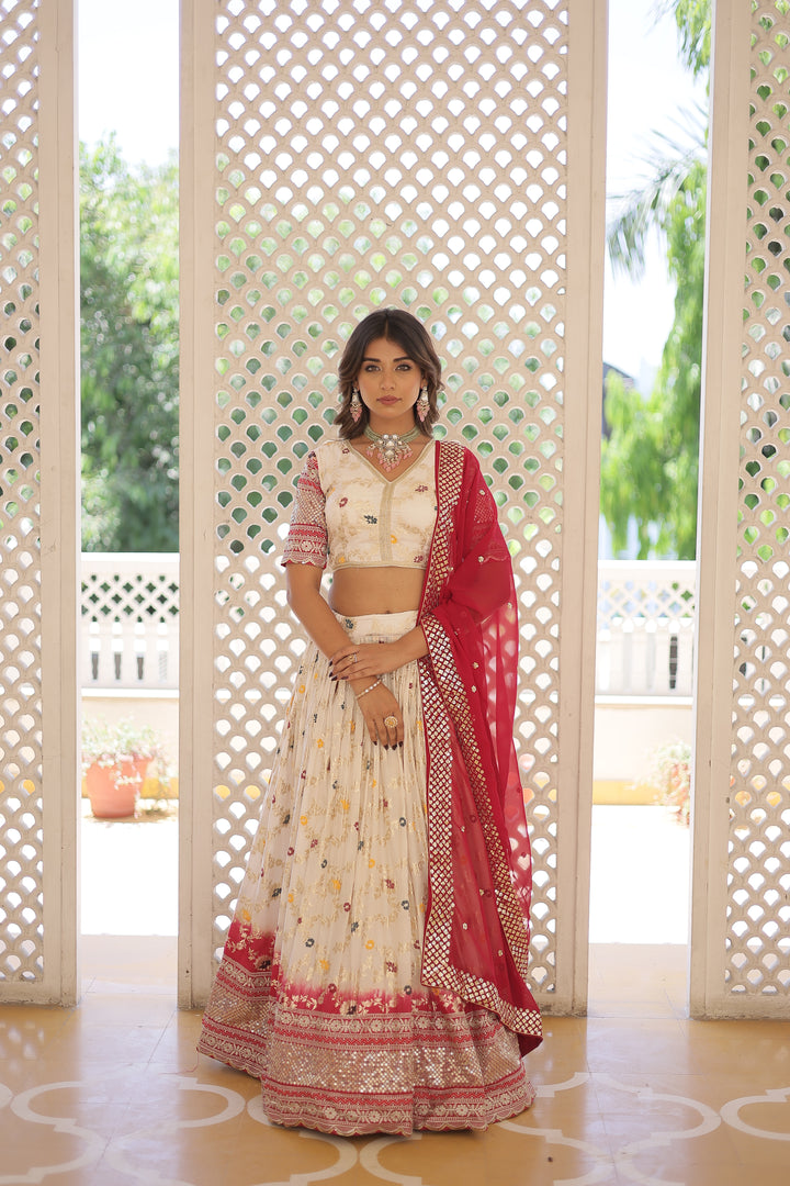 Designer Viscose-Jacquard Lehenga | Embroidered for Weddings & Parties