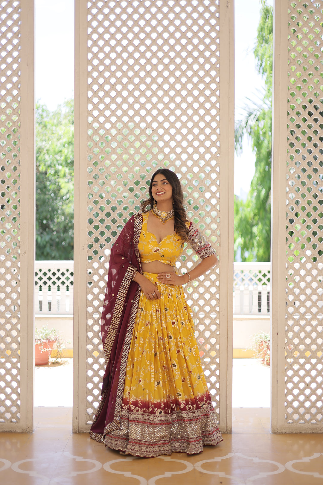 Designer Viscose-Jacquard Lehenga | Embroidered for Weddings & Parties