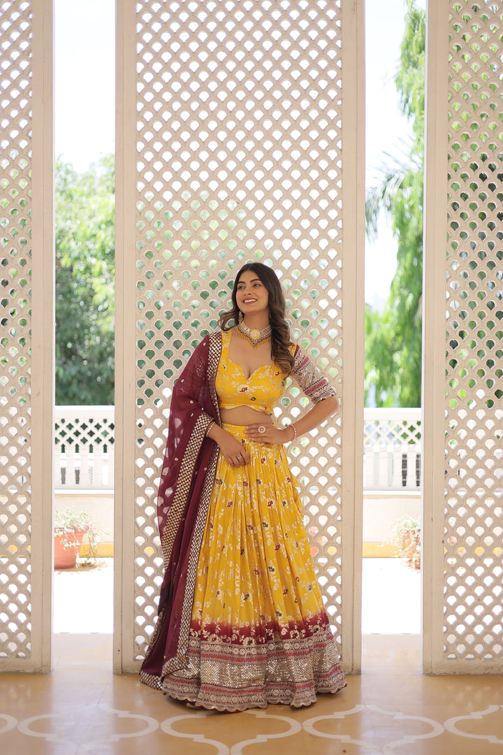 Designer Viscose-Jacquard Lehenga | Embroidered for Weddings & Parties