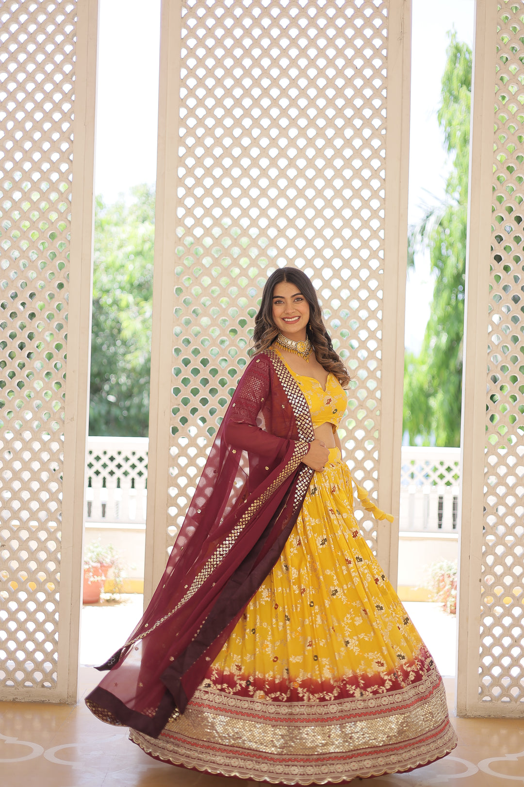 Designer Viscose-Jacquard Lehenga | Embroidered for Weddings & Parties